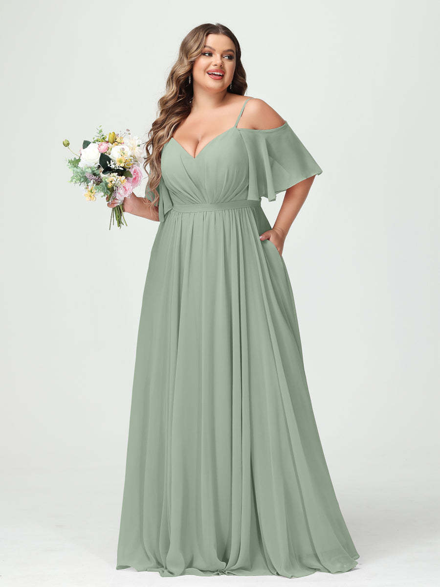 Plus Size Chiffon Bridesmaid Dresses with Pockets – A-Line, Princess, and Spaghetti Strap Styles