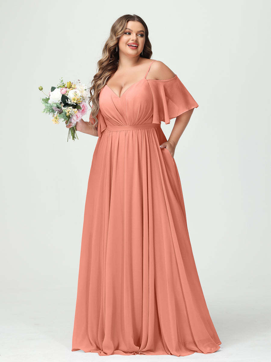 Plus Size Chiffon Bridesmaid Dresses with Pockets – A-Line, Princess, and Spaghetti Strap Styles