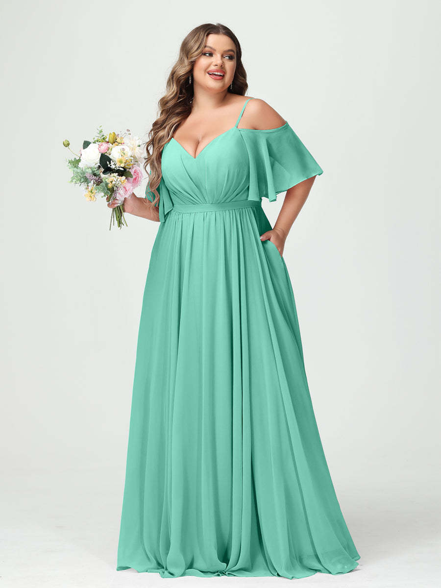 Plus Size Chiffon Bridesmaid Dresses with Pockets – A-Line, Princess, and Spaghetti Strap Styles