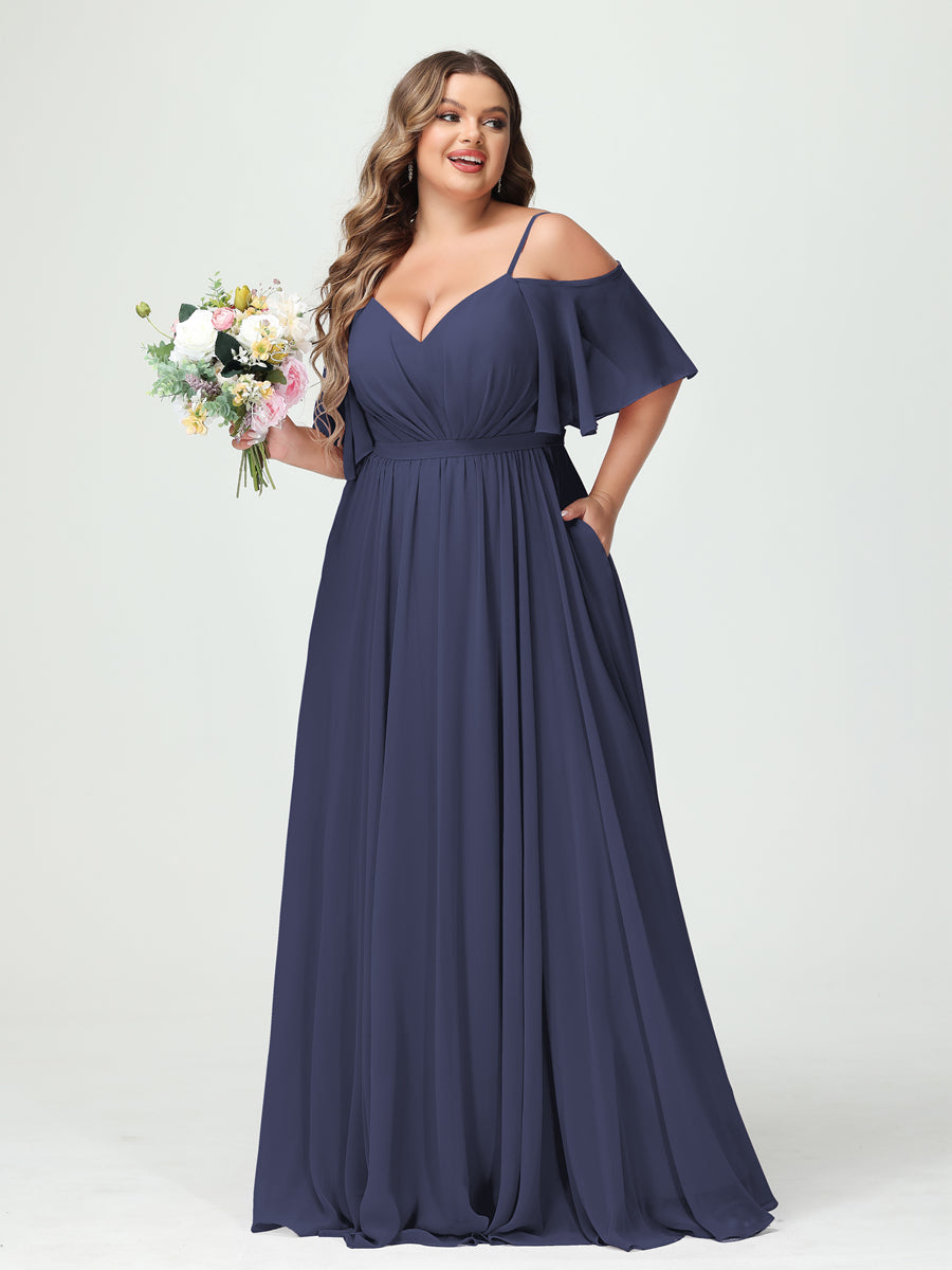 Plus Size Chiffon Bridesmaid Dresses with Pockets – A-Line, Princess, and Spaghetti Strap Styles