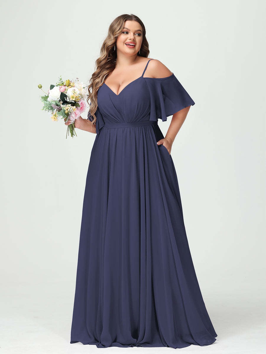 Plus Size Chiffon Bridesmaid Dresses with Pockets – A-Line, Princess, and Spaghetti Strap Styles