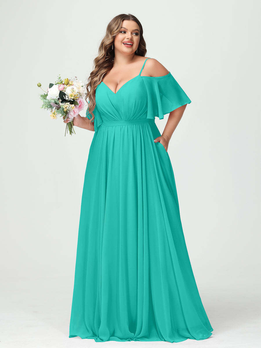 Plus Size Chiffon Bridesmaid Dresses with Pockets – A-Line, Princess, and Spaghetti Strap Styles