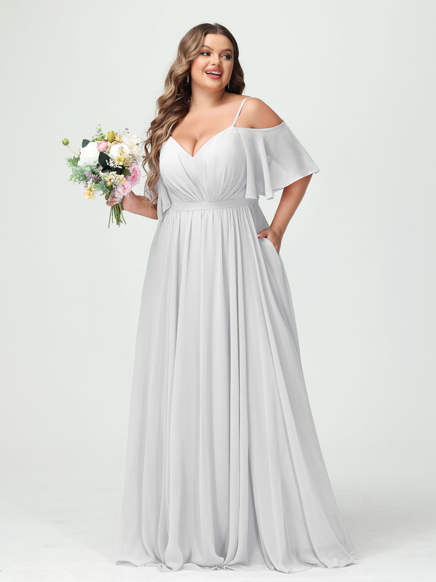 Plus Size Chiffon Bridesmaid Dresses with Pockets – A-Line, Princess, and Spaghetti Strap Styles