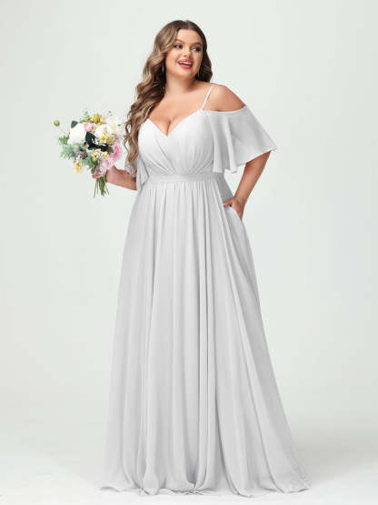 Plus Size Chiffon Bridesmaid Dresses with Pockets – A-Line, Princess, and Spaghetti Strap Styles