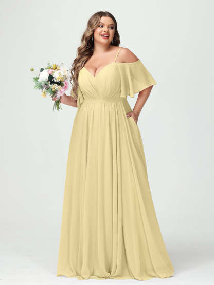 Plus Size Chiffon Bridesmaid Dresses with Pockets – A-Line, Princess, and Spaghetti Strap Styles