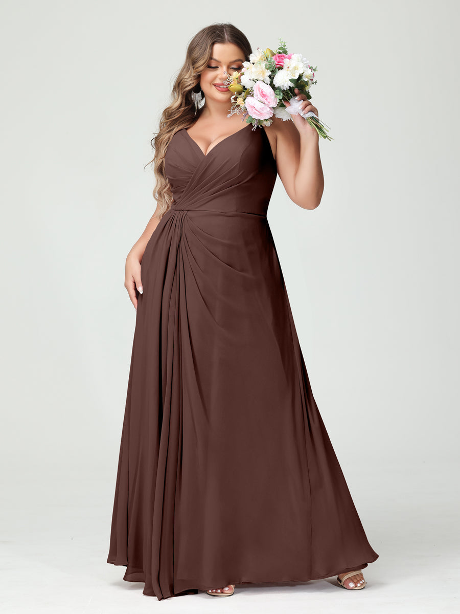 Plus Size Chiffon Bridesmaid Dress with Spaghetti Straps, A-Line Princess Cut, Sleeveless with Pockets and Side Split-BMbridal.UK