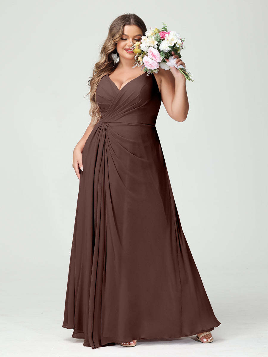 Plus Size Chiffon Bridesmaid Dress with Spaghetti Straps, A-Line Princess Cut, Sleeveless with Pockets and Side Split-BMbridal.UK