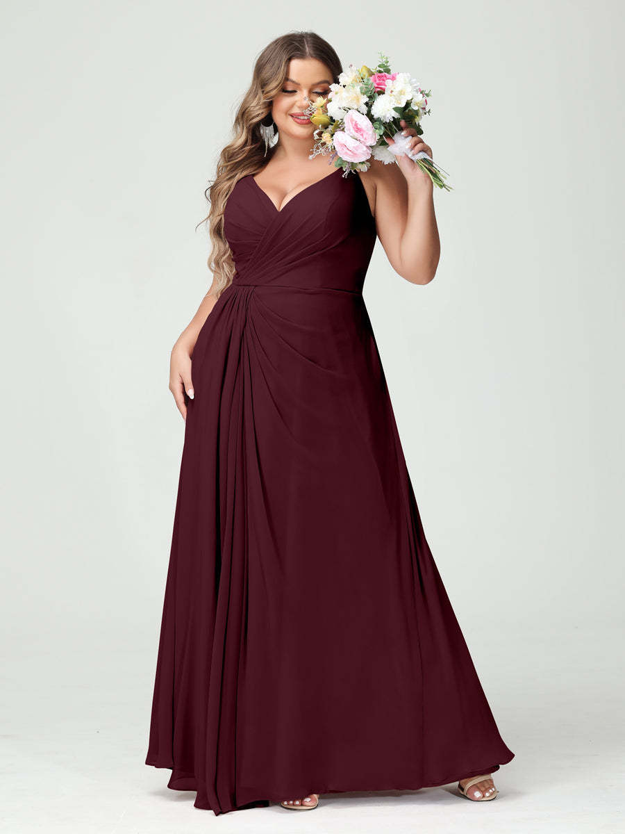 Plus Size Chiffon Bridesmaid Dress with Spaghetti Straps, A-Line Princess Cut, Sleeveless with Pockets and Side Split-BMbridal.UK