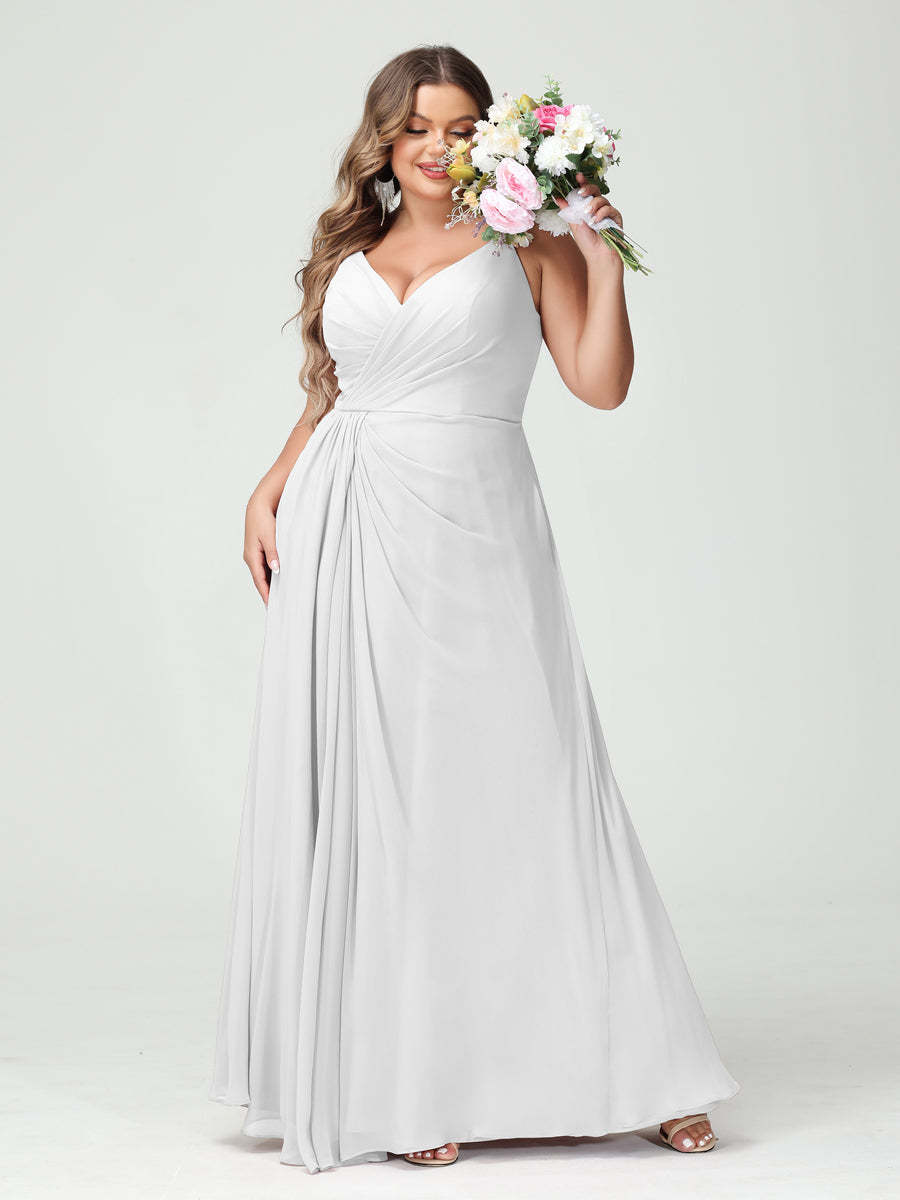 Plus Size Chiffon Bridesmaid Dress with Spaghetti Straps, A-Line Princess Cut, Sleeveless with Pockets and Side Split-BMbridal.UK