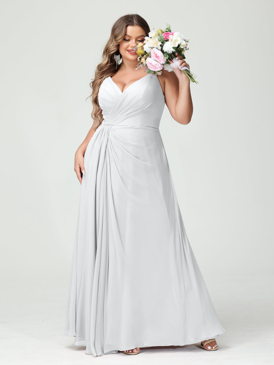 Plus Size Chiffon Bridesmaid Dress with Spaghetti Straps, A-Line Princess Cut, Sleeveless with Pockets and Side Split-BMbridal.UK