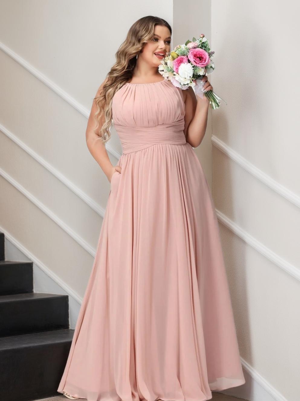 Plus Size Spaghetti Strap A-Line Bridesmaid Dress with Pockets