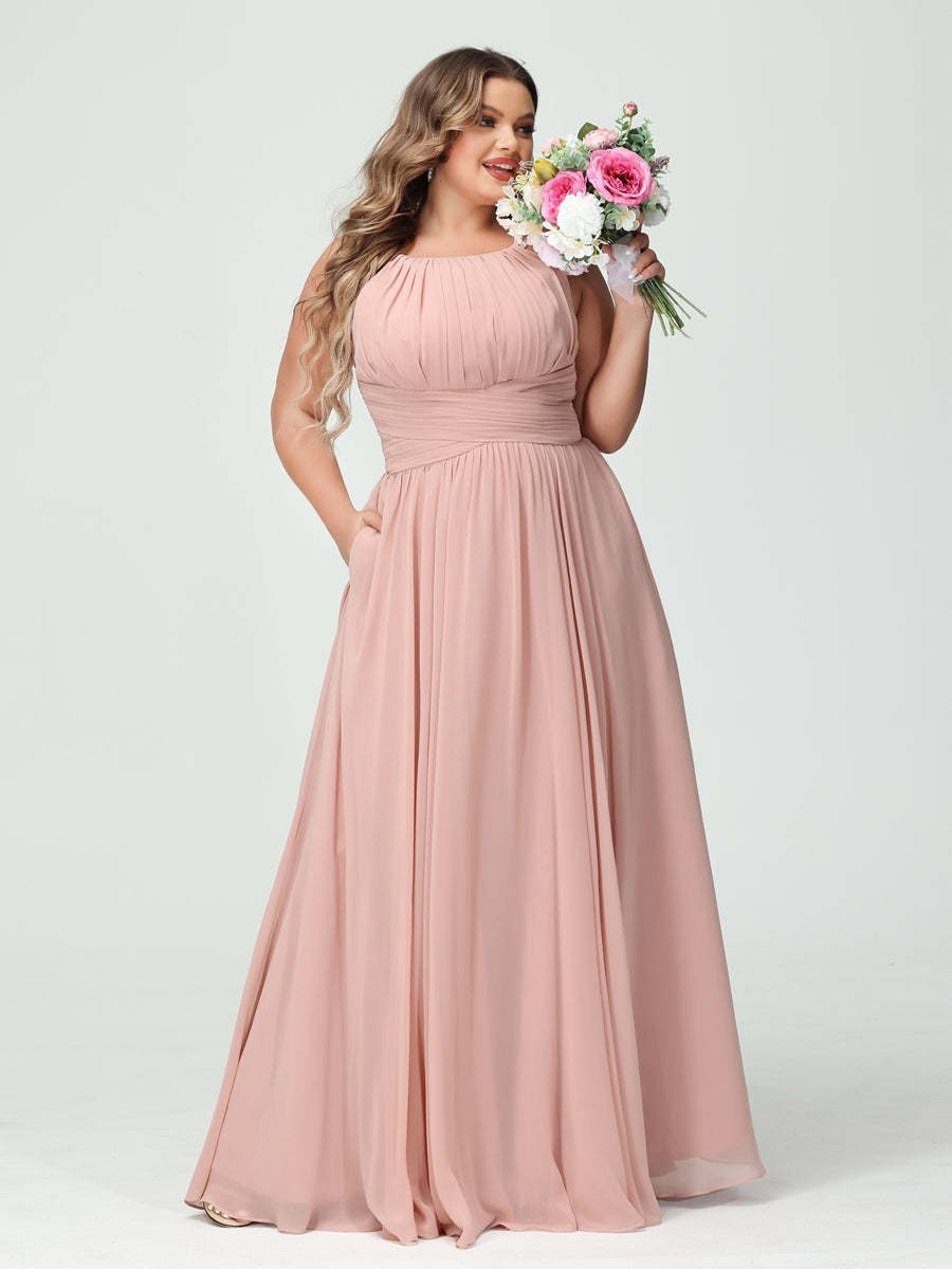Plus Size Spaghetti Strap A-Line Bridesmaid Dress with Pockets