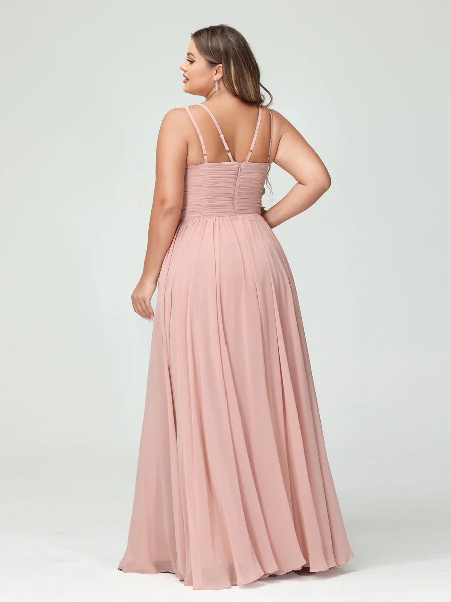 Plus Size Spaghetti Strap A-Line Bridesmaid Dress with Pockets