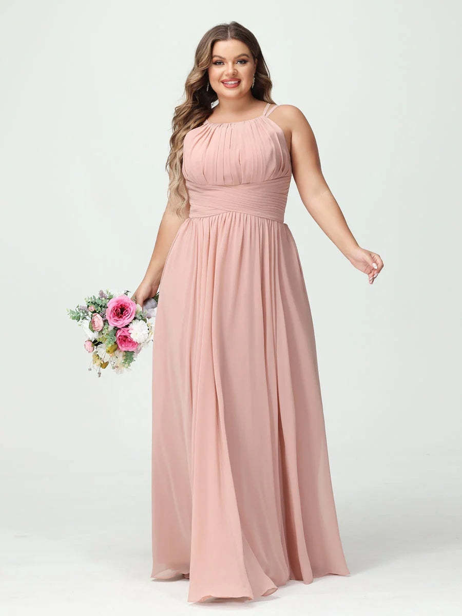 Plus Size Spaghetti Strap A-Line Bridesmaid Dress with Pockets
