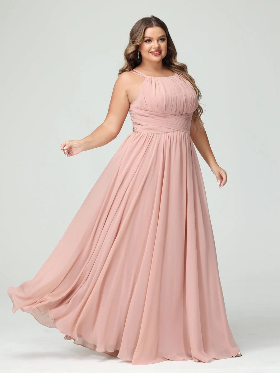 Plus Size Spaghetti Strap A-Line Bridesmaid Dress with Pockets