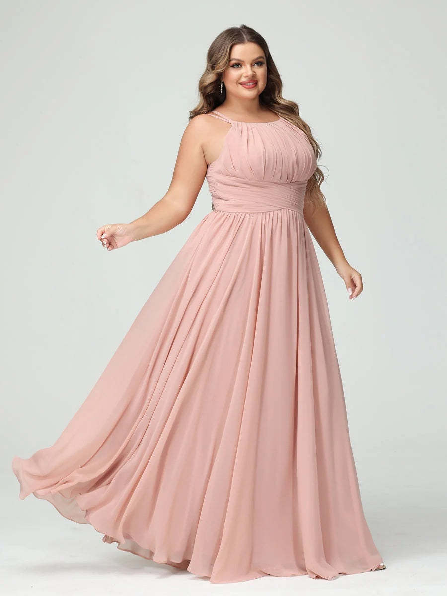 Plus Size Spaghetti Strap A-Line Bridesmaid Dress with Pockets