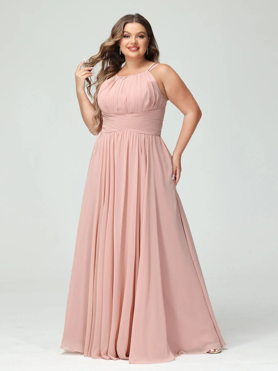 Plus Size Spaghetti Strap A-Line Bridesmaid Dress with Pockets