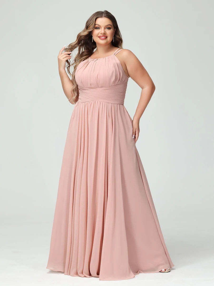 Plus Size Spaghetti Strap A-Line Bridesmaid Dress with Pockets