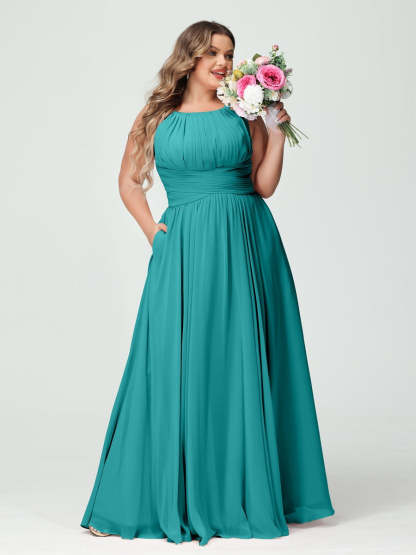 Plus Size Spaghetti Strap A-Line Bridesmaid Dress with Pockets