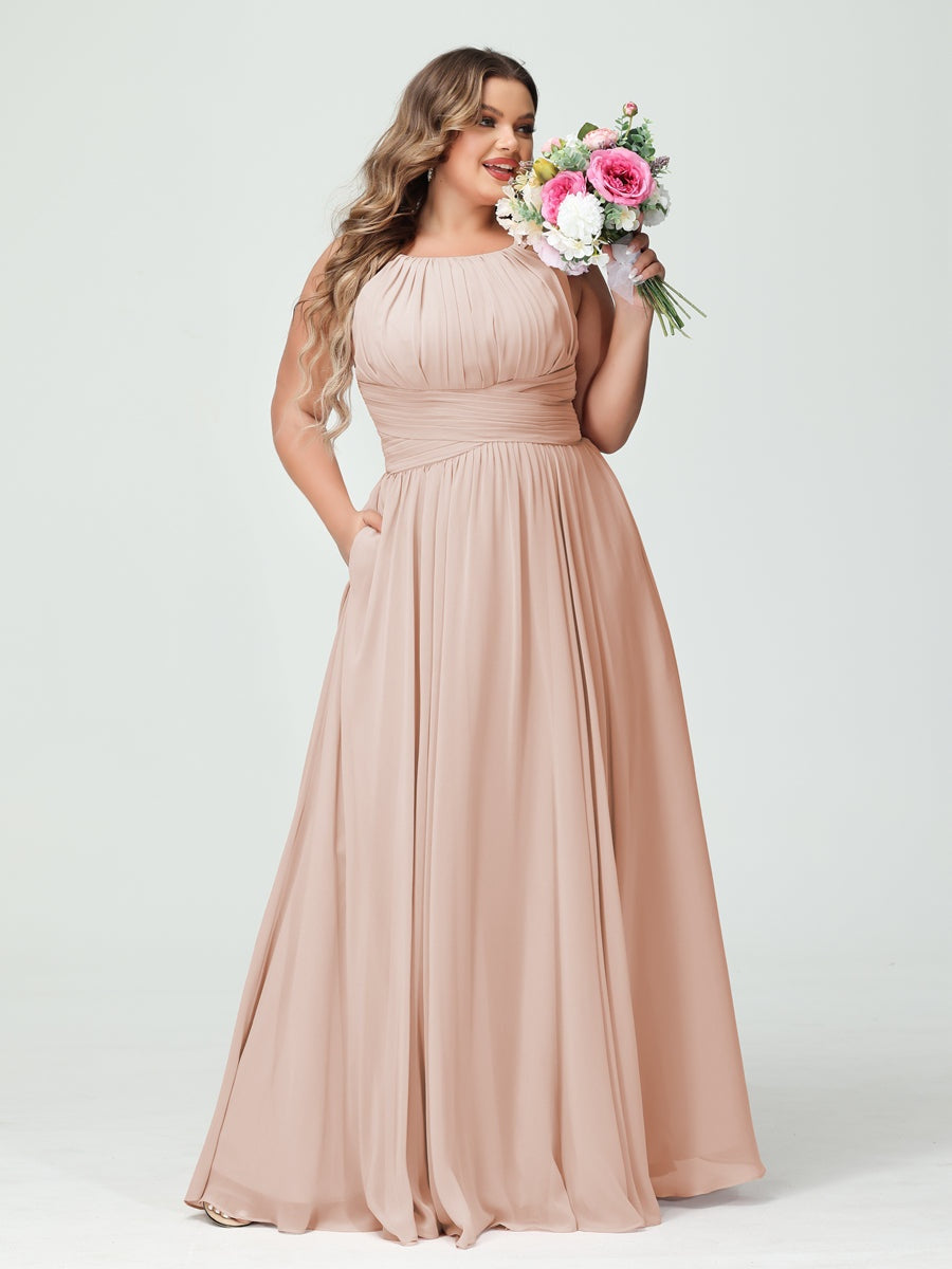 Plus Size Spaghetti Strap A-Line Bridesmaid Dress with Pockets
