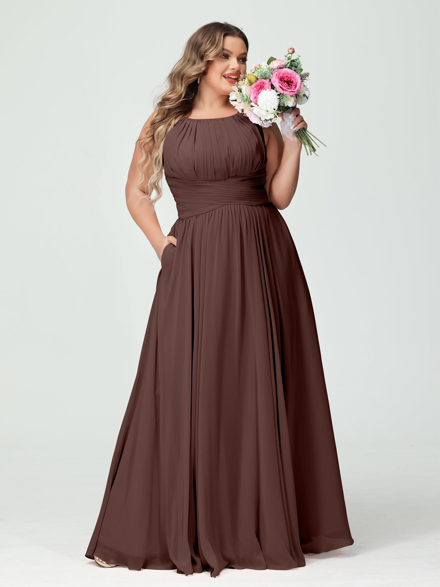 Plus Size Spaghetti Strap A-Line Bridesmaid Dress with Pockets