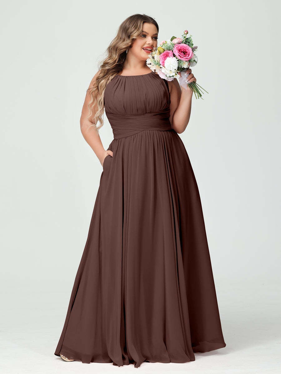 Plus Size Spaghetti Strap A-Line Bridesmaid Dress with Pockets