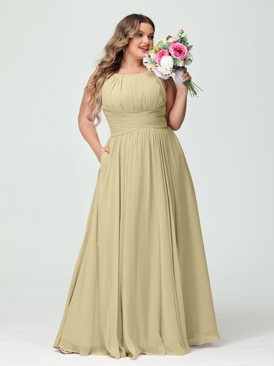 Plus Size Spaghetti Strap A-Line Bridesmaid Dress with Pockets