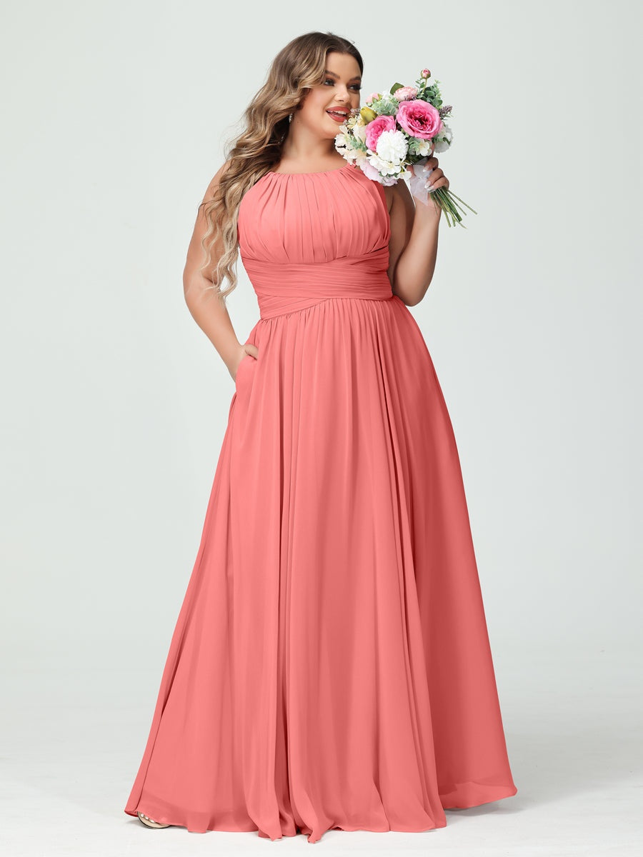 Plus Size Spaghetti Strap A-Line Bridesmaid Dress with Pockets