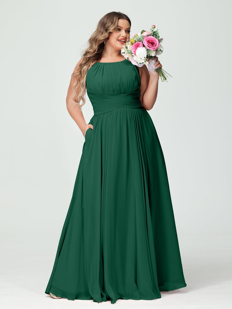 Plus Size Spaghetti Strap A-Line Bridesmaid Dress with Pockets