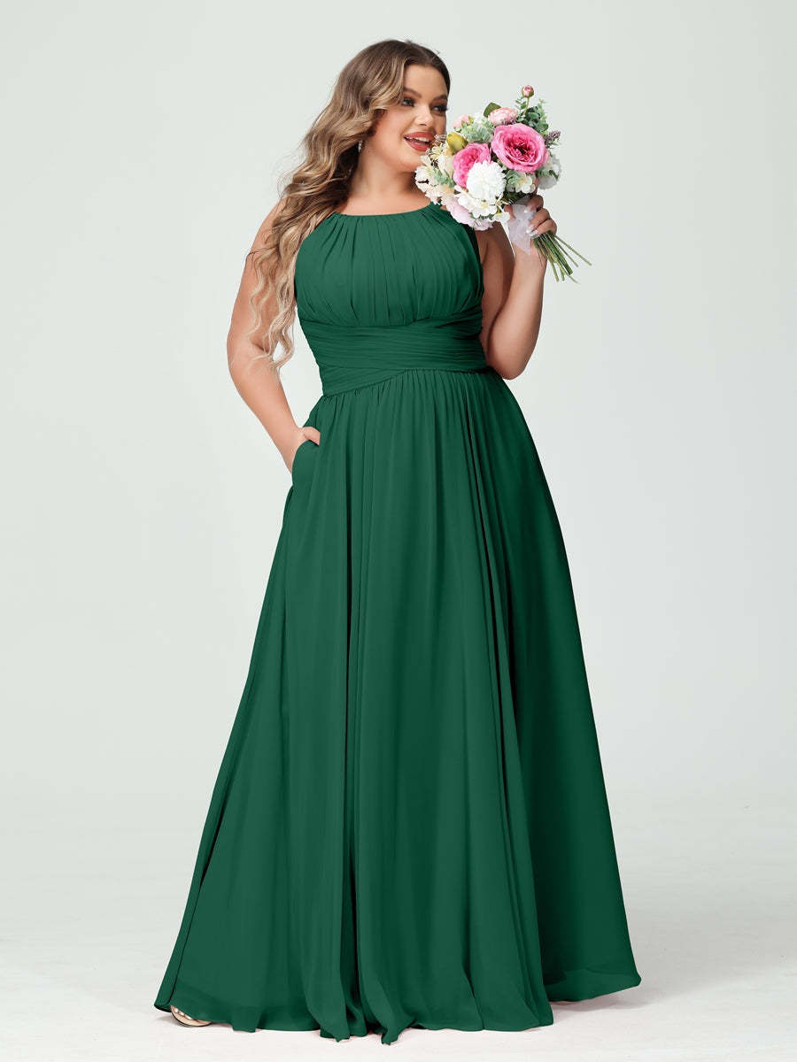 Plus Size Spaghetti Strap A-Line Bridesmaid Dress with Pockets