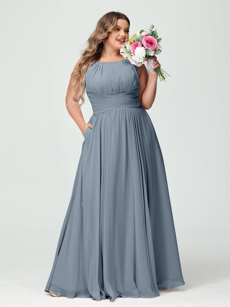 Plus Size Spaghetti Strap A-Line Bridesmaid Dress with Pockets
