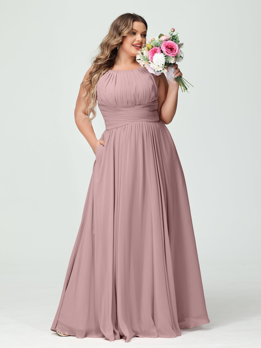 Plus Size Spaghetti Strap A-Line Bridesmaid Dress with Pockets