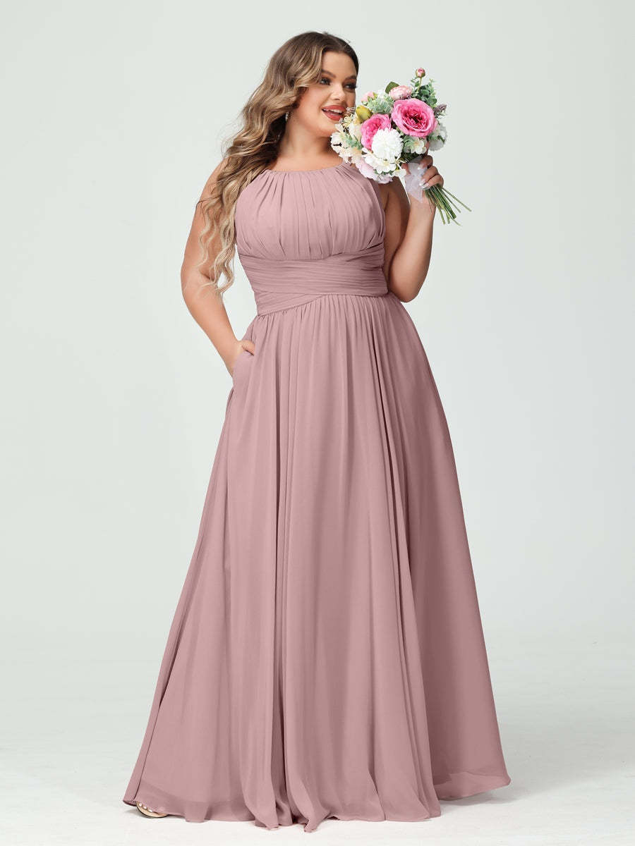 Plus Size Spaghetti Strap A-Line Bridesmaid Dress with Pockets