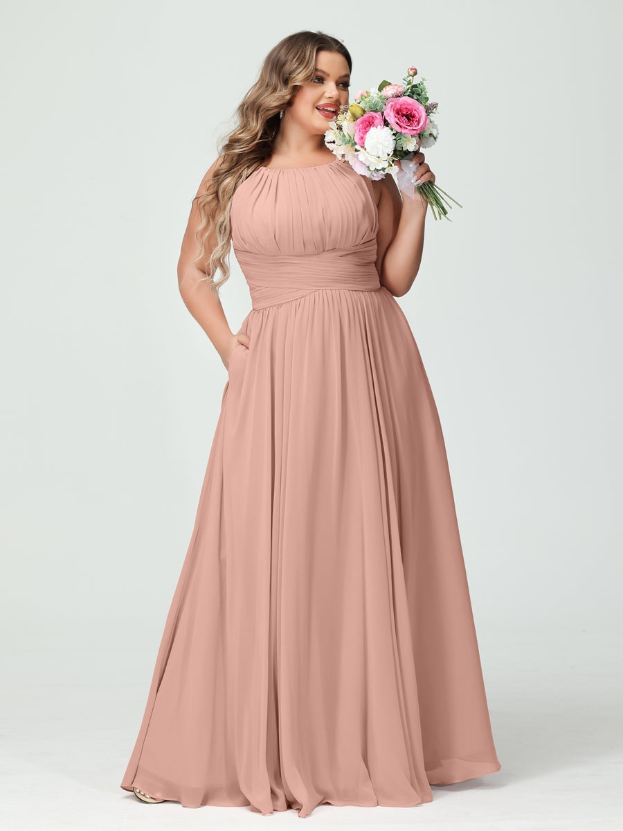 Plus Size Spaghetti Strap A-Line Bridesmaid Dress with Pockets