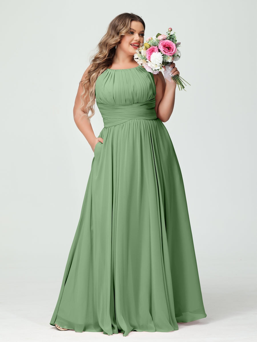 Plus Size Spaghetti Strap A-Line Bridesmaid Dress with Pockets