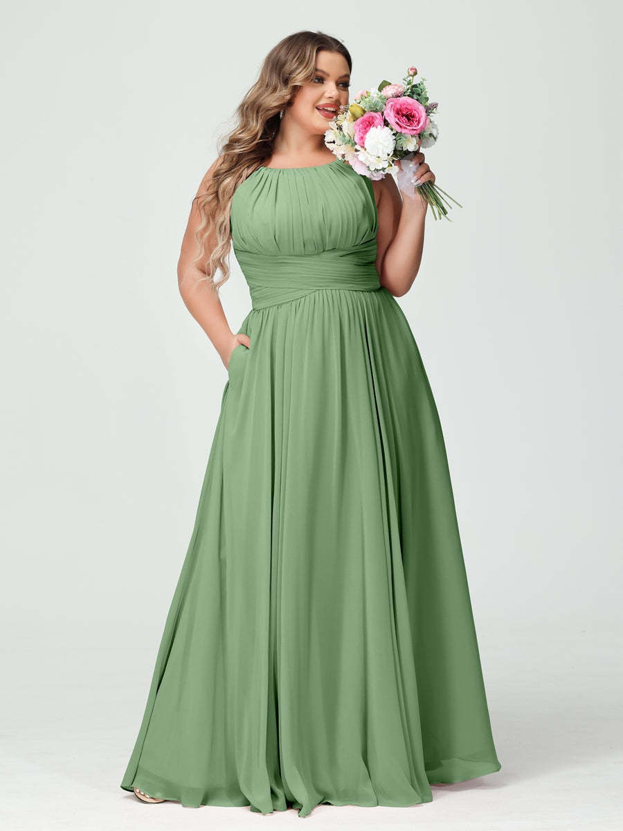 Plus Size Spaghetti Strap A-Line Bridesmaid Dress with Pockets