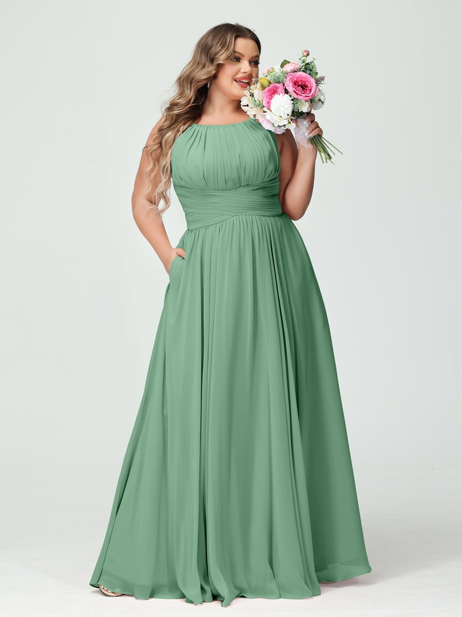 Plus Size Spaghetti Strap A-Line Bridesmaid Dress with Pockets