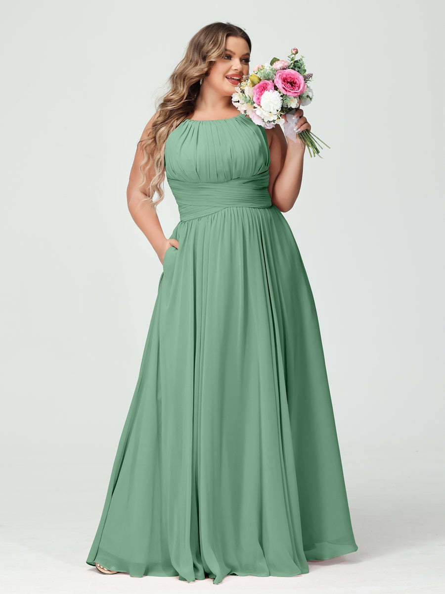 Plus Size Spaghetti Strap A-Line Bridesmaid Dress with Pockets
