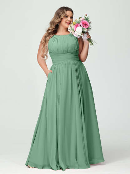 Plus Size Spaghetti Strap A-Line Bridesmaid Dress with Pockets