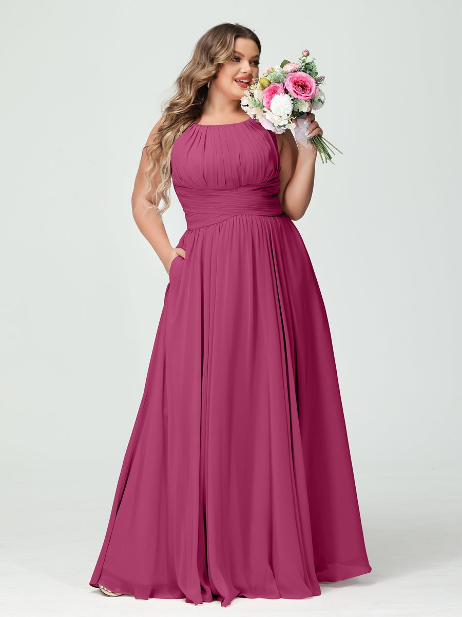 Plus Size Spaghetti Strap A-Line Bridesmaid Dress with Pockets