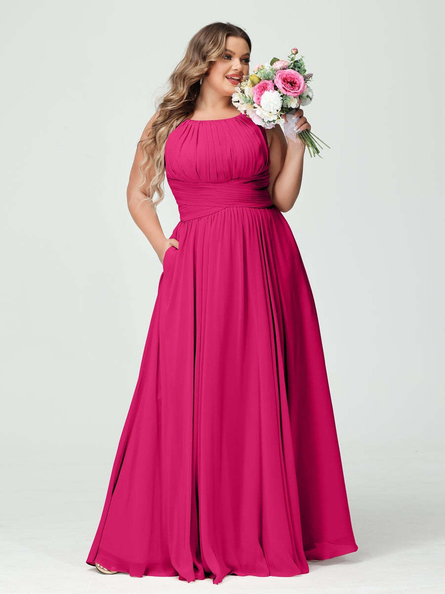 Plus Size Spaghetti Strap A-Line Bridesmaid Dress with Pockets