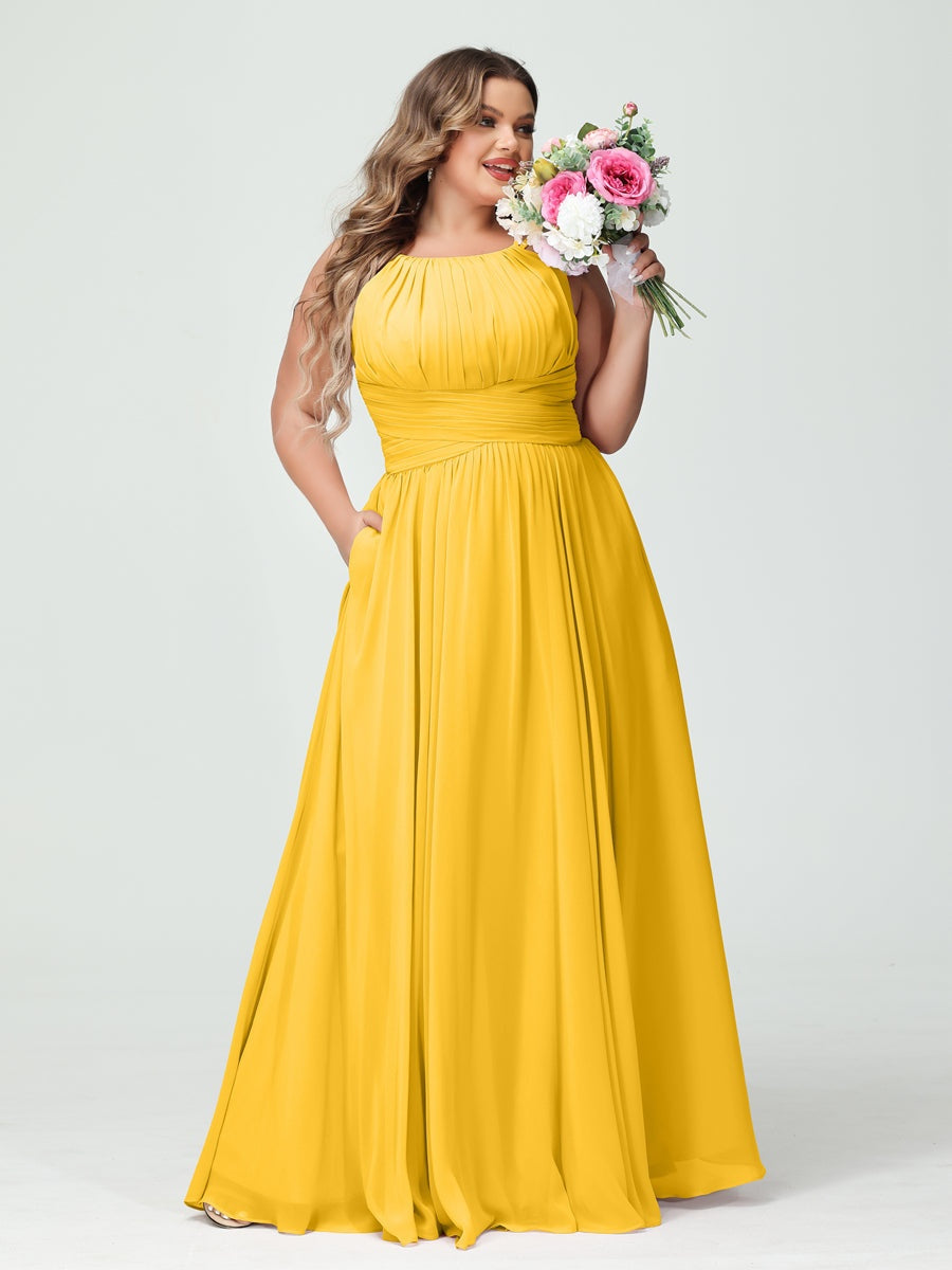 Plus Size Spaghetti Strap A-Line Bridesmaid Dress with Pockets