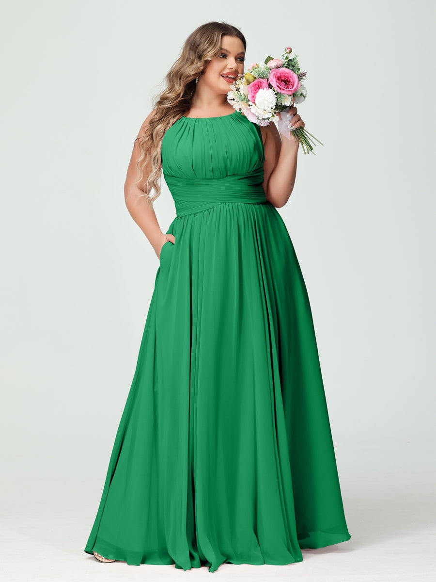 Plus Size Spaghetti Strap A-Line Bridesmaid Dress with Pockets