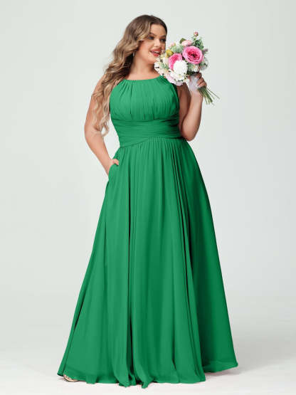 Plus Size Spaghetti Strap A-Line Bridesmaid Dress with Pockets