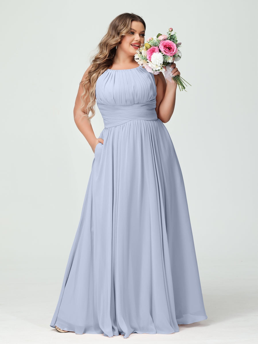 Plus Size Spaghetti Strap A-Line Bridesmaid Dress with Pockets