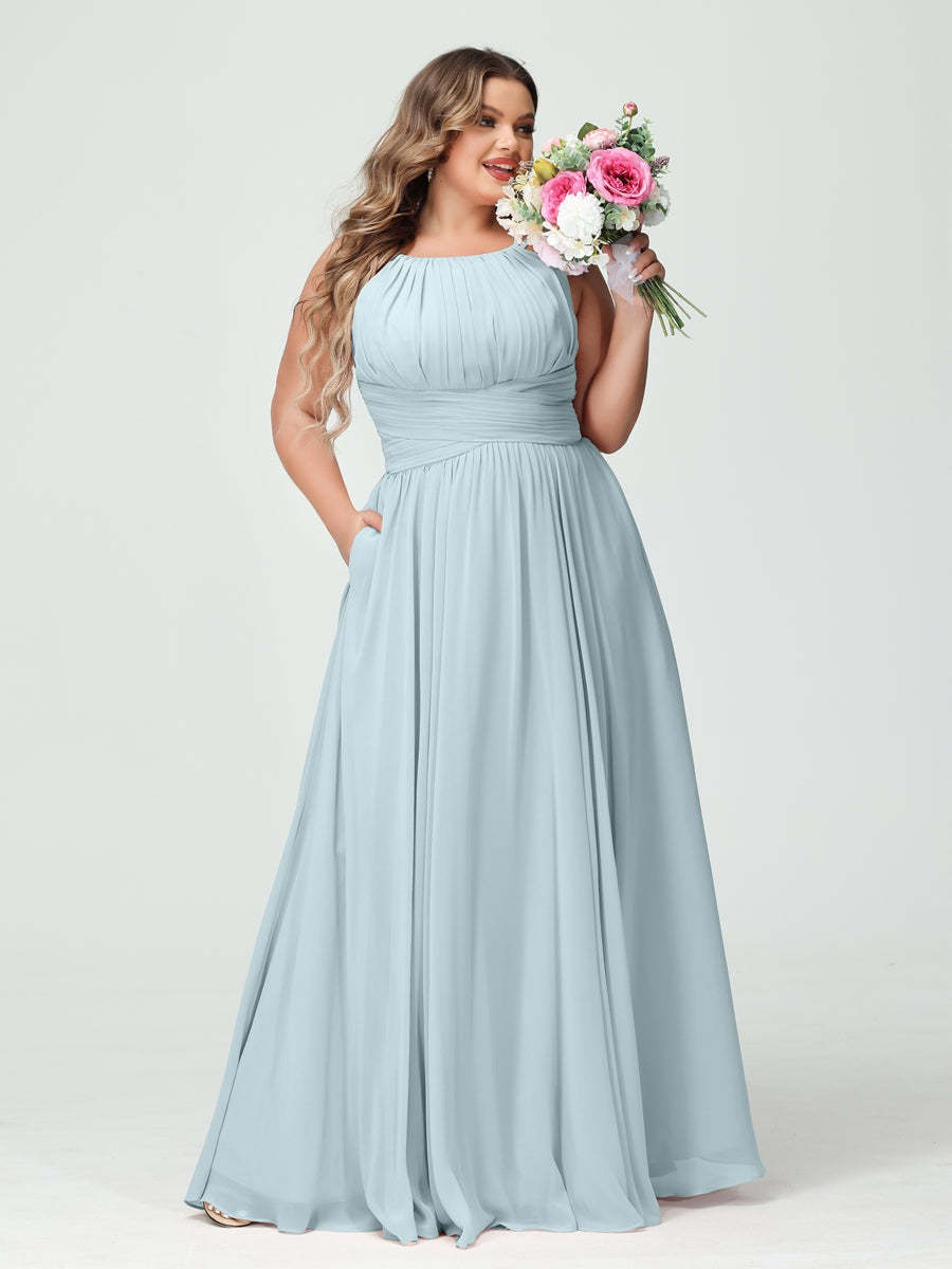 Plus Size Spaghetti Strap A-Line Bridesmaid Dress with Pockets