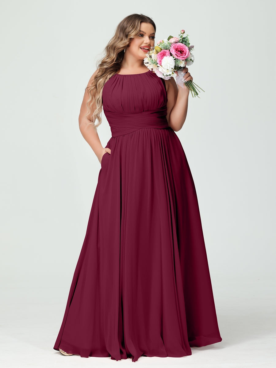 Plus Size Spaghetti Strap A-Line Bridesmaid Dress with Pockets