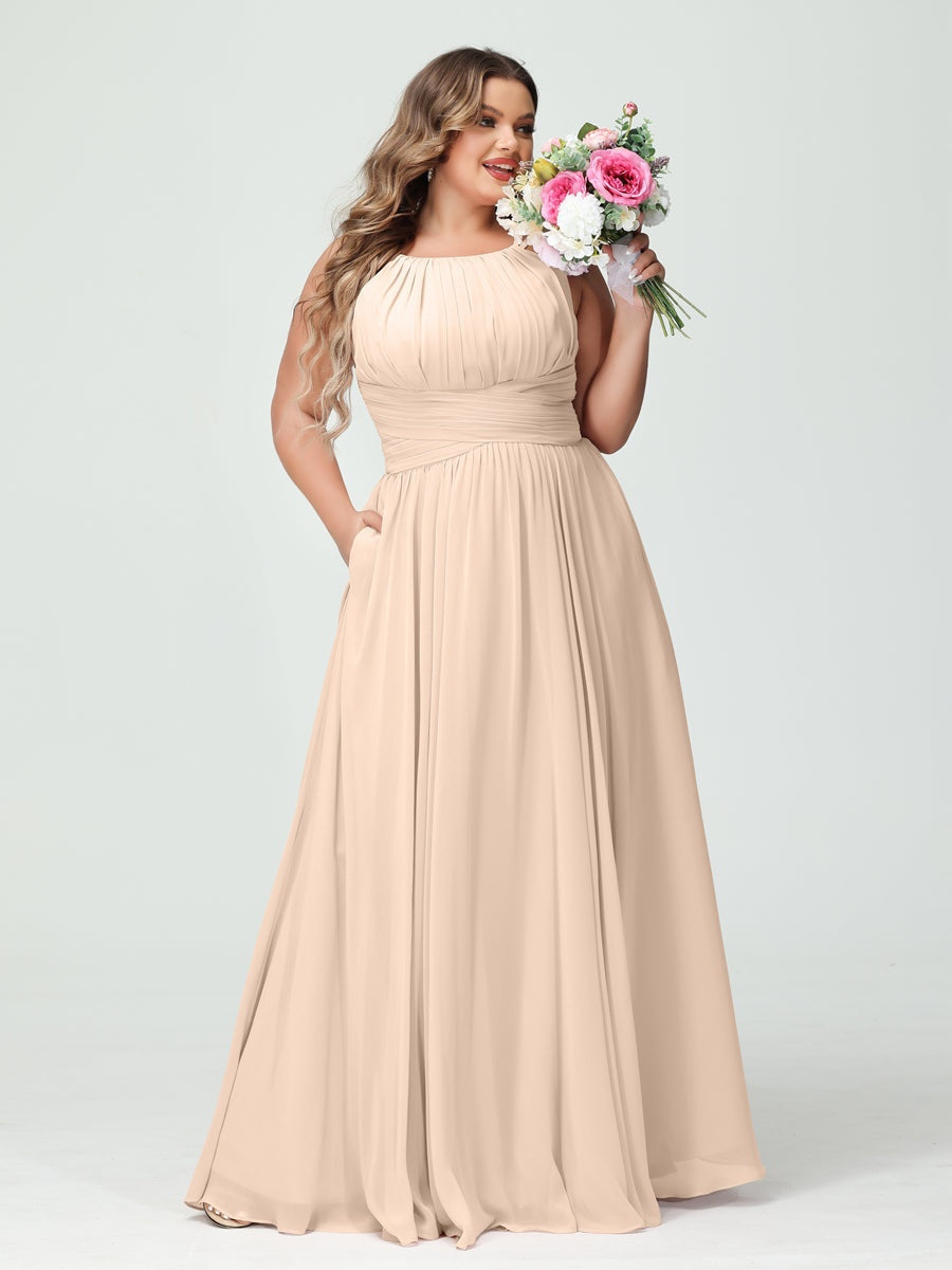 Plus Size Spaghetti Strap A-Line Bridesmaid Dress with Pockets