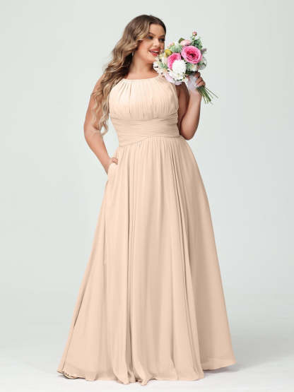 Plus Size Spaghetti Strap A-Line Bridesmaid Dress with Pockets
