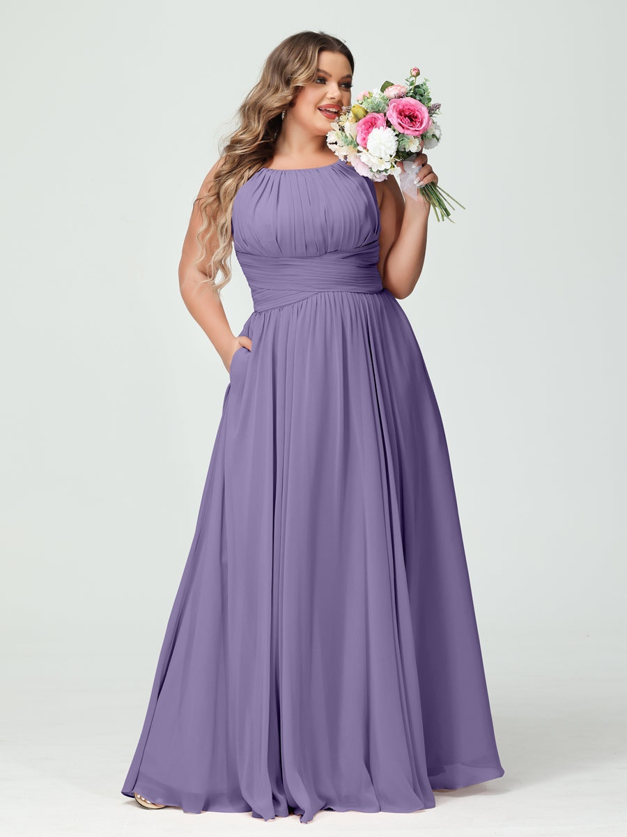 Plus Size Spaghetti Strap A-Line Bridesmaid Dress with Pockets